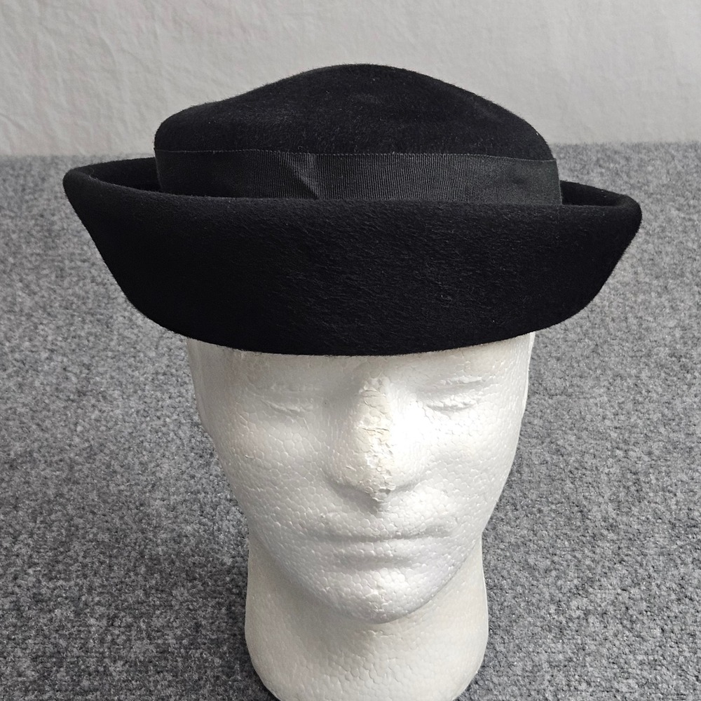Vintage‎ 1950s Glenover Velour Felt Cloche Hat Large Black Bow Trim Elegant